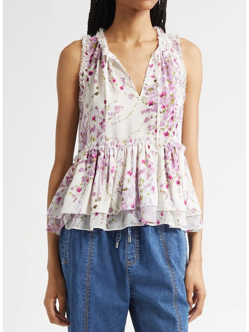 Cinq a sept Midsummer Bloom Messina Sleeveless Peplum Top